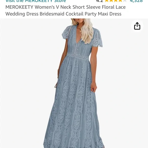 Merokeety Dresses | Merokeety Women's V Neck Short Sleeve Floral Lace W Maxi Dress | Color: Blue/Gray | Size: L | Jwaldron24'S Closet